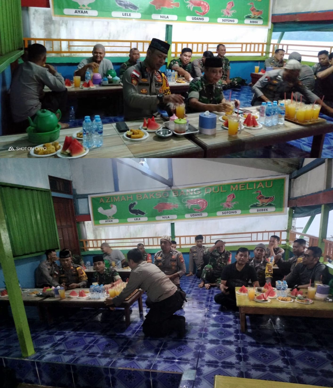 Buka puasa bersama antara anggota Koramil 1204-08/Meliau dan Polsek Meliau, pada Jumat, 28 Maret 2025, di Rumah Makan Azima, Desa Meliau Hilir